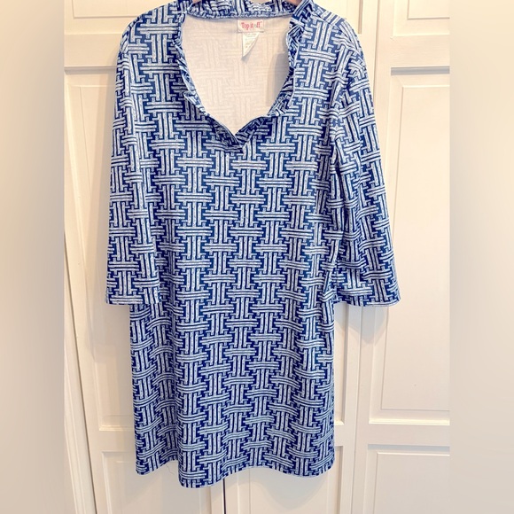Top it Off Shirt Dress Ruffle Collar Midi - Picture 1 of 4